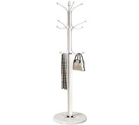Kertnic Metal Coat Rack Stand with Natural Marble Base, Free Standing Hall Tree with 12 Hooks for Hanging Scarf, Bag, Jacket, Home Entry-way Hat Hanger Organizer (White)
