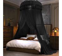 Kertnic Mosquito Net Bed Canopy for Girls, Princess Canopy Bed Curtain Fine Sheer Mesh Dome, Kids & Adults Lace Tent for Twin Full Queen King Bed (Black)