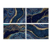 Kerton Stork Navy Blue Gold Placemats Set of 4 Marble Place Mats Indoor Luxury Washable Linen Waterproof Heat Resistant Placemats for Dining Tables, 18 X 12 Inch