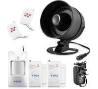 KERUI Shed Alarm, Loud House Alarm Systems 115dB, Standalone Home Security Systems with Door Window Alarm Sensor, Motion Sensor Remote Control, Wireless Weatherproof Siren Horn for Garage