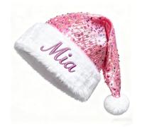 Keruidian Personalized Embroidered Santa Hat: Custom Christmas Hat, (Pink)