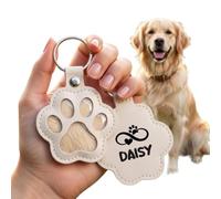 Keruidian Pet Hair Keepsake Keychain, Personalized Fur Holder, Custom Dog Cat Memory Gift, Leather Paw Keychain, Pet Loss Sympathy Gift (White)