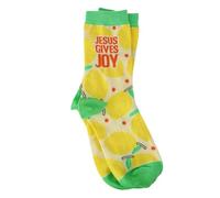 Kerusso - Jesus Gives Joy - Lemon Yellow Cotton Blend Women's Crew Socks, One Size Fits Most, Lemon Yellow, One Size