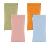 Keruto 4pcs Soft Glasses Case for Women and men, Pu Leather Glasses Case Soft, Waterproof Glasses Pouch,The Shrapnel Mouth Automatically Closes Sunglasses Pouch(Pink+Orange+Blue+Green)