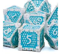 KERWELLSI Metal D&D Dice Set, Blue, 7 Pcs Polyhedral RPG Dice, D20 D12 D10 D8 D6 D4