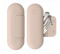 KERYALELA Makeup Brush Holder - Silicone Travel Makeup Bag with Upgrade Anti-Fall Out Magnetic Closure, Soft Portable Cosmetic Bags for Women for Makeup Brush Organize Travel Essentials(1 Pcs Khaki),