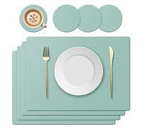 KERYCHIN Silicone Placemats ＆ Coasters, Leaf Pattern, Light Green, Set of 4