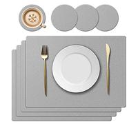 KERYCHIN Silicone Placemats ＆ Coasters, Leaf Pattern, Light Grey, Set of 4