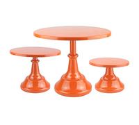 KERYNICE 3 Piece Orange Cake Stands Set Metal Cupcake Pedestal Table Dessert Display Stand with Tall Base Decoration Serving Platter for Baby Shower Wedding Birthday Parties Celebration