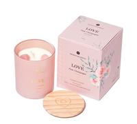 Kerzenmanufaktur Love Scented Candle Soy Wax Crystal Candle (220 g) Rose Quartz Vegan Candle in Glass with Romantic Fragrances of Pink Champagne (Raspberry, Rose Petals)