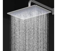 KES 12-inch Rainfall Shower Head, Rectangular Fixed Showerhead Replacement, High-Pressure Rainfall Shower Head Adjustable, Ceiling or Wall Mount, Brushed Steel, 18/8 Stainless Steel, J215S12F25-BS