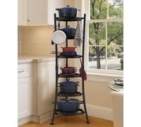 KES 125 kg Capacity Pan Stand, 6-Tier Cast Iron Saucepan Storage, Kitchen Pot Stand for Floor, Stable Base, Anti-tip Strap & Floor Protectors Black, KUR531S6-BK