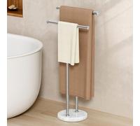 KES 2-Tier Free Standing Towel Rack with 10.5 Lbs Round Natural Marble Base, Floor Standing Towel Rail for Bathroom Floor, Double T-Shape, 18/8 Stainless Steel, Brushed Finish, BTH237A-2