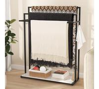 KES 3-Tier Freestanding Towel Rail with Extra Large Marble Shelf & 4 Hooks, 44"H Black Towel Holder Free Standing Towel Rack for Bathroom, Heavy Duty Towel Storage Rack Stand, BTH504-BK