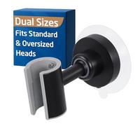 KES All Metal Shower Head Holder No Drilling, Adjustable Shower Head Holder with Dual-Size Opening for Standard & Oversized Shower Hose, Wall Mount Shower Holder Bracket, Matte Black, C208DF-BK