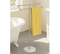 KES Anti Wobble Free Standing Towel Rail with 3X Thicker Weighted Natural Marble Base, 2-Tier Towel Rail Stand for Bathroom Floor, Rustproof 18/8 Stainless Steel, Antique Brushed Steel, BTH241-2