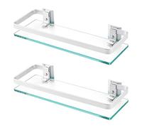 KES Bathroom Glass Shelf 2 Pack 35CM, Wall Mounted Tempered Glass Shelves for Bathroom, Extra Thick Rectangular Glass Shelf with Aluminum Brackets, Silver Sand Finish, A4126A-P2
