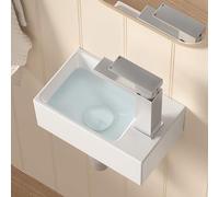 KES Bathroom Sink Wall Mounted, Rectangular Small Cloakroom Basin Right Hand Tap Hole, 30CM x 16CM Porcelain Ceramic White, BWS100R