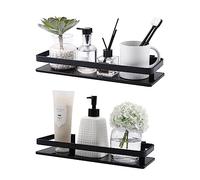 KES Black Bathroom Shelf Aluminum Shower Shelf Wall Mounted, Extra-Thick Tempered Glass Shelf Rectangular 2 Pack, BGS4126A-BK-P2