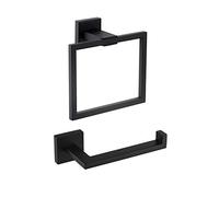 KES Black Toilet Roll Holder and Towel Ring Set Bathroom Accessory Set 2 Pieces SUS304 Stainless Steel Wall Mounted, LA225BKDG-22
