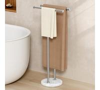 KES Free Standing Towel Rail 3X Thicker Round Marble Base for Bathroom, Double T-Shape Towel Holder Stand with 100% Natural Mable Base, 18/8 Stainless Steel, Brushed Finish, BTH237B-2