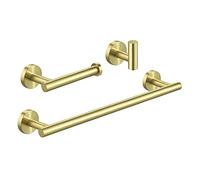 KES Gold Bathroom Accessory Set 3 Piece 40CM Towel Rail and Toilet Roll Holder and Coat Hook Wall Mounted Stainless Steel 18/8 Brushed Gold, LA20BZ-32