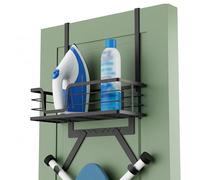 KES Over Door Ironing Board Hanger with Metal Basket and Adjustable Hooks, Ironing Board Holder Fits 44MM Thickness Door Y-Leg & T-Leg Matte Black,HIR501B-BK