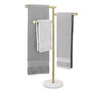 KES Towel Rails for Bathroom, 3 Swivel Arms Free Standing Bath Gold Floor Standing Towel Racks with Weighted Marble Base, SUS304 Stainless Steel Brushed Gold, BTH219-BZ