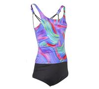 Kes-Vir Women's Tankini with High Waist Briefs Size 18 Incontinence Swimwear, Two-Piece Swimset Indigo Wave Chlorine Resistant UPF 50+ Fabric, Machine Washable & Quick Drying