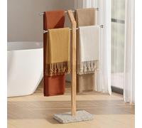 KES Width Adjustable Free Standing Towel Rail with 3X Thicker Weighted Golden Granite Base, 2-Tier Wooden Towel Rail Stand for Bathroom Floor, 18/8 Stainless Steel, Brushed Finish, BTH800-GBS