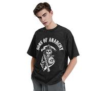 KESATUOT Unisex Sons%of The an*Archy Vintage Washed Black Shirt Cotton Summer T-Shirts Crew Neck Short Sleeve Tops for Men Women Black M