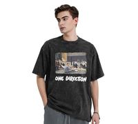KESATUOT Unisex Vintage Washed Black Shirt Music Boy Band Cotton Summer T-Shirts Crew Neck Short Sleeve Tops for Men Women