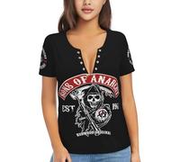 KESATUOT Women's Anarchy TV Series Sons Deep V T-Shirt Sexy Graphic Shirts Summer Short Sleeve Tops Multicoloured M