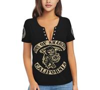 KESATUOT Women's Anarchy TV Series Sons Deep V T-Shirt Sexy Graphic Shirts Summer Short Sleeve Tops Multicoloured XXL