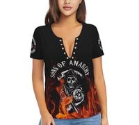 KESATUOT Women's Anarchy TV Series Sons Deep V T-Shirt Sexy Graphic Shirts Summer Short Sleeve Tops Multicoloured XXL