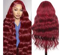 Kesenmu 99j Burgundy Lace Front Wig Human Hair 13x6 Wavy Burgundy Lace Frontal Wig Human Hair Pre Plucked with Baby Hair 210 Density Wine Red 26 Inch