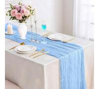 Kesfey 13FT Cheesecloth Table Runner 90x400cm Long Boho Rustic Gauze Table Runners Cheese Cloth for Wedding Party Bridal Baby Shower Birthday Dinner Table Holiday Decorations Light Blue