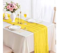 Kesfey 13FT Cheesecloth Table Runner 90x400cm Long Boho Rustic Gauze Table Runners Cheese Cloth for Wedding Party Bridal Baby Shower Birthday Dinner Table Holiday Decorations Light Yellow