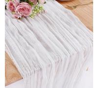 Kesfey 13FT Cheesecloth Table Runner 90x400cm Long Boho Rustic Gauze Table Runners Cheese Cloth for Wedding Party Bridal Baby Shower Birthday Dinner Table Holiday Decorations White