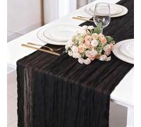 Kesfey 13FT Cheesecloth Table Runner 90x400cm Long Boho Rustic Gauze Table Runners Cheese Cloth for Wedding Party Bridal Baby Shower Birthday Dinner Table Holiday Decorations Black