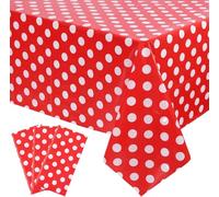 Kesfey 3 Pack 54x108 Inch Plastic Tablecloths Disposable for Rectangle Tables, Red Polka Dot Tablecloth for Birthday and Mickey Mouse Theme Party Decorations(Red and White)