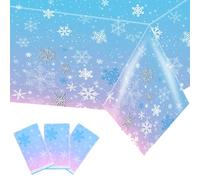 Kesfey 3 Pack Winter Snowflake Plastic Tablecloth, Blue and Purple Snowflake Winter Wonderland Disposable Table Cover for Christmas Winter Holiday New Year Party (51x87 Inch)