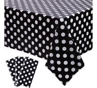 Kesfey 3 PCS Black Polka Dot Plastic Table Cloth 54x108 Inch Black and White Dots Mickey Mouse Tablecloths Disposable Black Waterproof Picnic Table Covers for Rectangle Tables Birthday Party Supplies