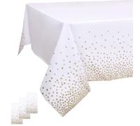 Kesfey 3 PCS White and Gold Tablecloths 54"x108" Gold Dot Tablecloth, White Plastic Tablecloths Disposable Plastic Table Cover Paper Table Cloths for Parties, Party, Wedding