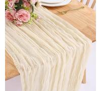 Kesfey 90x400cm Cheesecloth Table Runner Beige, 13FT Long Rustic Gauze Boho Table Runner for Wedding Bridal Banquet Decoration Party Festivals(35x157in)