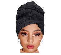 Kesfey Black Head Wrap Scarf Headwraps for Black Women African Jersey Hijab Turbans Long Hair Scarf Breathable Lightweight Large Headband Soft Hair Wrap for Women UK