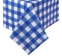 Kesfey Blue 137x274cm Gingham Plastic Tablecloths, Disposable Checkered Tablecloth Waterproof Rectangle Table Covers for Party and Picnic