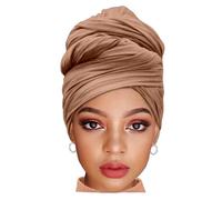 Kesfey Camel Stretch Head Wrap Scarf Headwraps for Black Women African Jersey Hijab Turbans Long Hair Scarf Breathable Lightweight Large Headband Soft Hair Wrap for Women UK