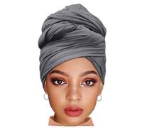 Kesfey Dark Grey Hair Wrap Turbans For Women Stretch Headwraps Breathable Lightweight African Jersey Hijab Soft Headscarf Large Headwrap for Black Women