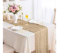 Kesfey Khaki Cheesecloth Table Runner 13ft Long, Boho Gauze Cheese Cloth Table Runner 35x157in, Rustic Sheer Runner for Wedding Bridal Shower Birthday Party Table Decor(90x400cm)